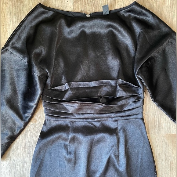 h:ours Black Satin Puff Sleeve Mini Dress Size S Balloon Sleeve Party Cocktail - Picture 2 of 5